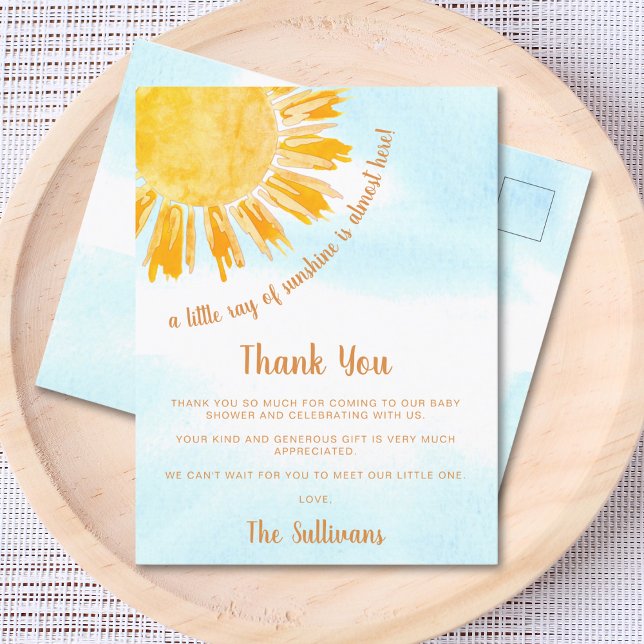 Postal Agradecimiento de Baby Shower Sunshine (Subido por el creador)