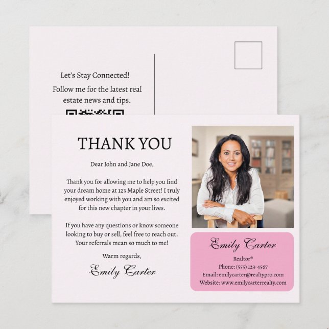Postal Agradecimiento de bienes raíces personalizado (Anverso / Reverso)