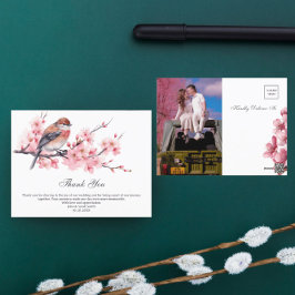 Postal Agradecimiento de Boda Acuarela Flor de Cerezo Ros