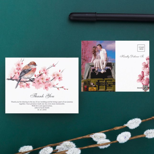 Postal Agradecimiento de Boda con Acuarela de Flor de Cer (Subido por el creador)