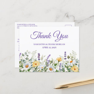 Postal Agradecimiento de boda con borde de acuarela de fl