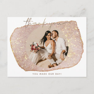 Postal Agradecimiento de boda con brillo de rubor dorado 
