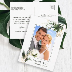 Postal Agradecimiento de boda con follaje tropical foto v