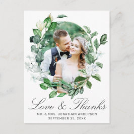 Postal Agradecimiento de Boda con Foto de Corona de Verdo