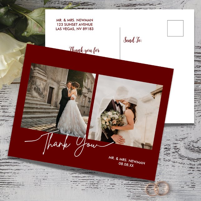 Postal Agradecimiento de boda con foto de escritura moder (Subido por el creador)