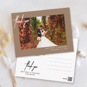 Postal Agradecimiento de boda con foto de guión moderno m