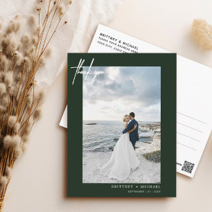 Postal Agradecimiento de boda con foto moderno en verde o