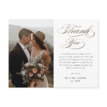 Agradecimiento de boda con letra dorada elegante