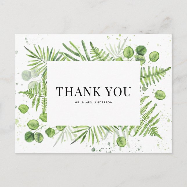 Postal Agradecimiento de boda con vegetación de helechos  (Anverso)