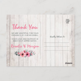 Postal Agradecimiento de Boda de Campo Floral de Madera R