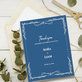 Postal Agradecimiento de Boda de Corbata Negra Azul Polvo
