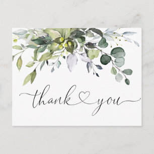 Postal Agradecimiento de boda de eucalipto verde acuarela