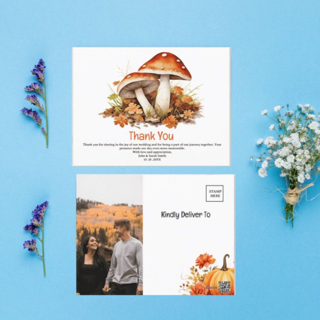 Postal Agradecimiento de Boda de Hongos de Otoño Rústico  (Subido por el creador)