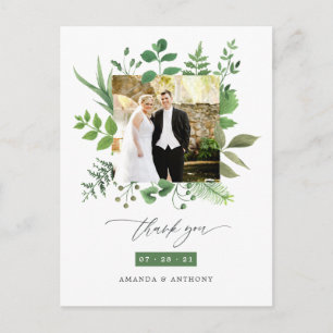 Postal Agradecimiento de boda de vegetación de bosque for