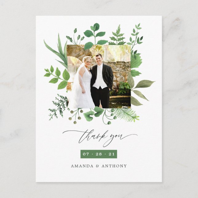 Postal Agradecimiento de boda de vegetación de bosque for (Anverso)