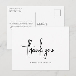 Postal Agradecimiento de Boda Elegante en Blanco y Negro 