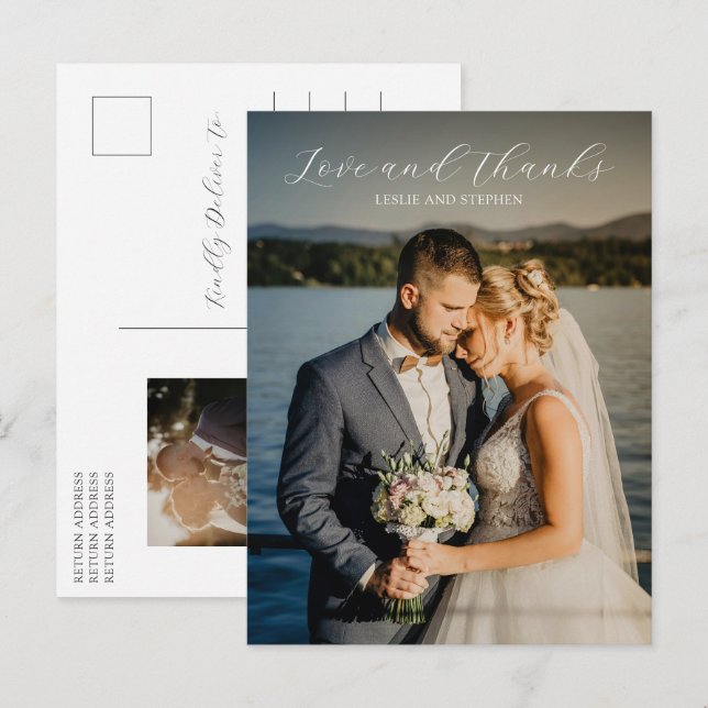 Postal Agradecimiento de Boda en Foto Atemporal en Blanco (Anverso / Reverso)