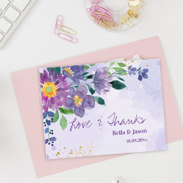 Postal Agradecimiento de Boda Floral Azul Morado Precioso