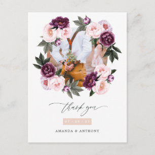 Postal Agradecimiento de boda floral de terciopelo profun