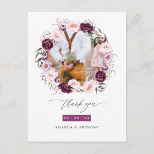 Postal Agradecimiento de boda floral de terciopelo profun