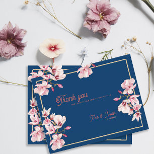 Postal Agradecimiento de Boda Floral Magnolia Azul Marino