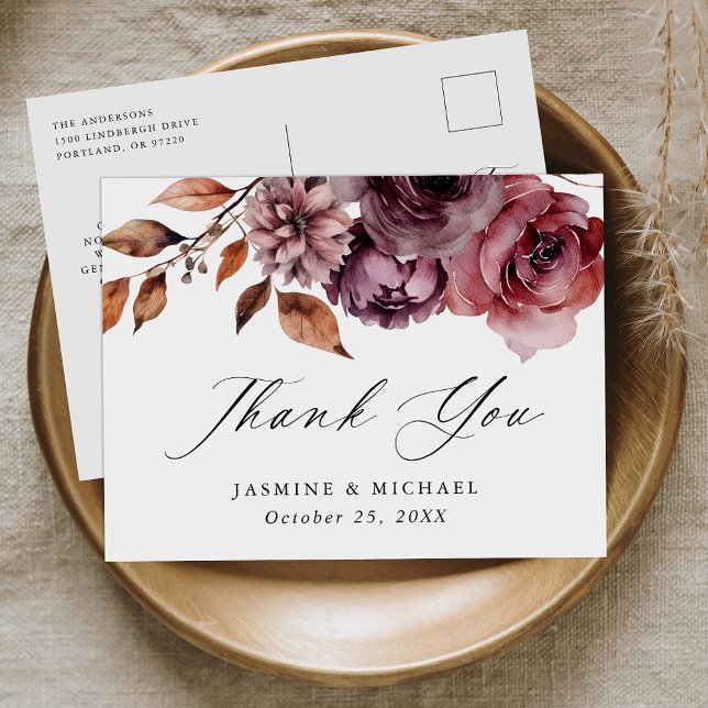 Postal Agradecimiento de Boda Floral Otoñal Rústico Marsa (Subido por el creador)