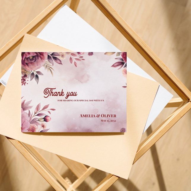 Postal Agradecimiento de Boda Floral Rosa Romántico (Blush Pink Floral Wedding Thank You Card | Romantic Garden Floral Design)