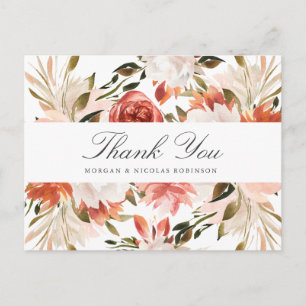 Postal Agradecimiento de Boda Floral Sutil Rojo y Blanco