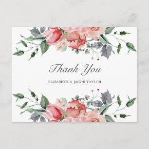 Postal Agradecimiento de boda Flores rosadas elegantes de