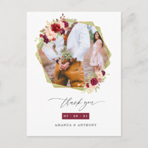 Postal Agradecimiento de boda geométrico de color burdeos