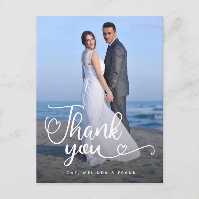 Postal Agradecimiento de Boda | Letra manuscrita sobre fo (Anverso)