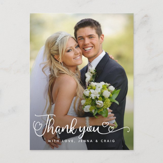 Postal Agradecimiento de Boda | Letra manuscrita sobre fo (Anverso)