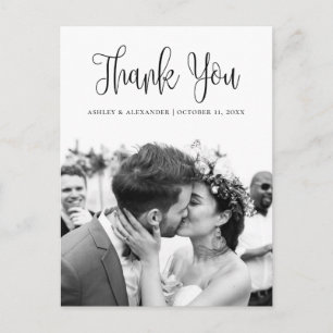 Postal Agradecimiento de boda moderno en guión negro y bl