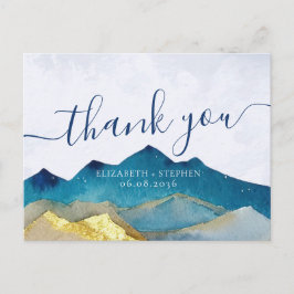 Postal Agradecimiento de boda Montañas Doradas y Azules A