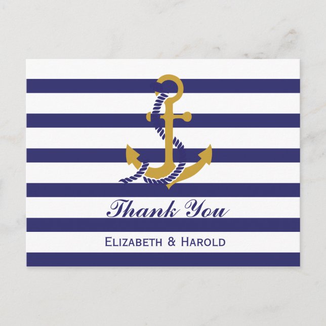 Postal Agradecimiento de Boda Náutico Elegante (Anverso)