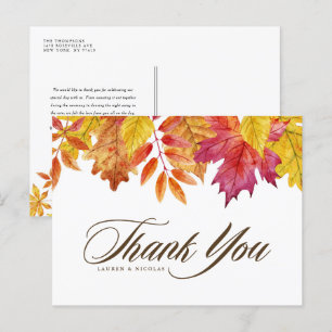 Postal Agradecimiento de boda Otoño Hojas Caídas Aquarela