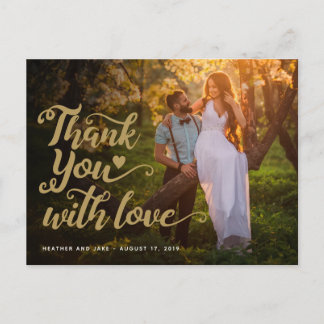 Postal Agradecimiento de Boda | Tipo de Letra Dorada Sobr