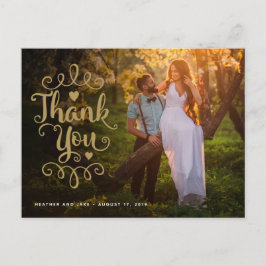 Postal Agradecimiento de Boda | Tipo de Letra Dorada Sobr