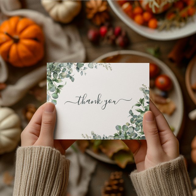 Postal Agradecimiento de Despedida de Soltera con Eucalip (Watercolor Eucalyptus Bridal Shower Thank You Postcard)