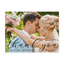 Agradecimiento de foto de boda con caligrafía eleg