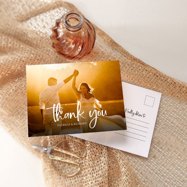 Postal Agradecimiento de foto de boda con caligrafía mode (Subido por el creador)