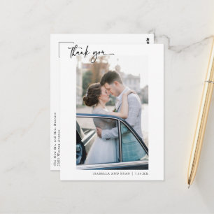 Postal Agradecimiento de foto de boda con caligrafía mode