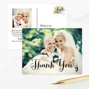 Postal Agradecimiento de foto de boda con floritura negri