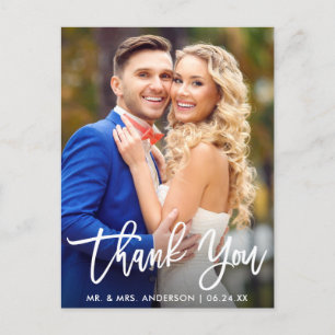 Postal Agradecimiento de foto de boda con letra de pincel