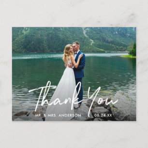 Postal Agradecimiento de foto de boda con letra manuscrit