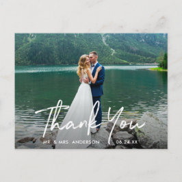 Postal Agradecimiento de foto de boda con letra manuscrit