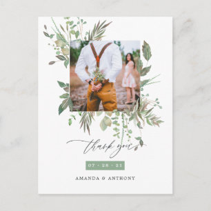 Postal Agradecimiento de foto de boda con vegetación en a