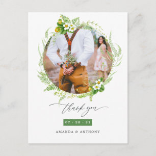 Postal Agradecimiento de foto de boda con vegetación en a