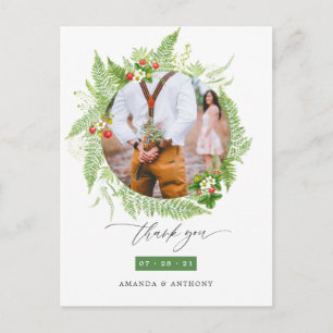 Postal Agradecimiento de foto de boda con vegetación en a