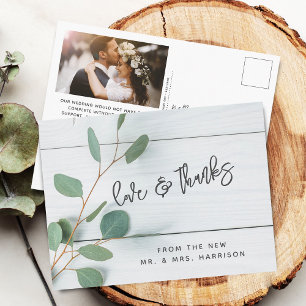 Postal Agradecimiento de foto de boda de eucalipto rústic